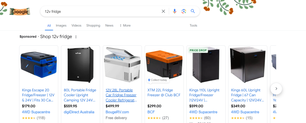 example of serp featured shopping cards on google for seo