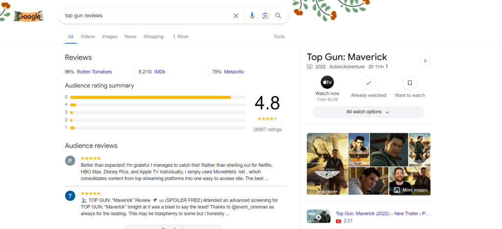 example of review result in google serp
